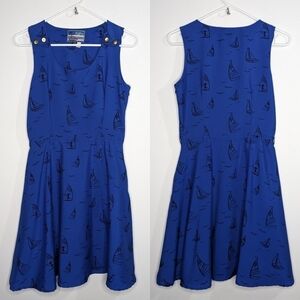 Yumi blue black sailboat sleeveless dress 2/4